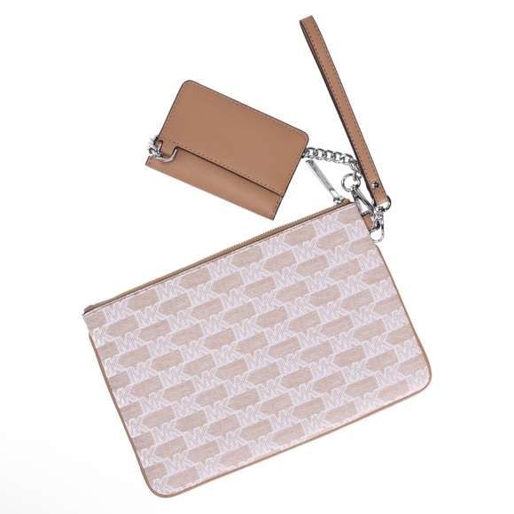 Michael Kors Jet Set Large 2 In 1 Card Case Wristlet Clutch Camel Jacquard MK - Picture 3 of 4